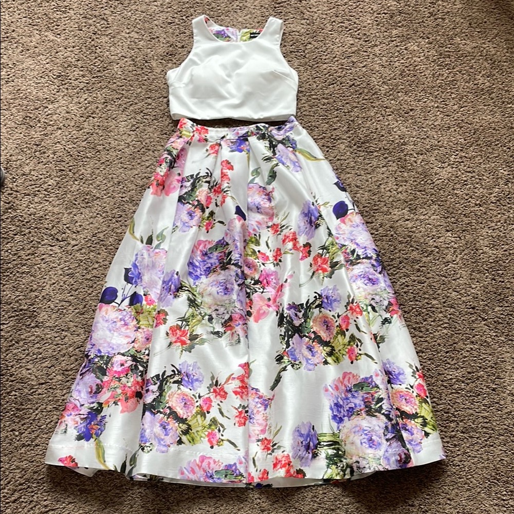 My Michelle Pink and White Halter Sundress for Prom